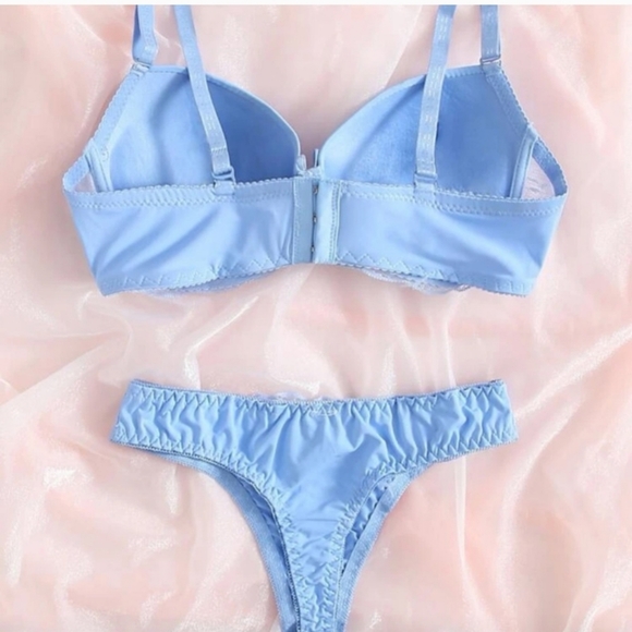 2pc-Periwinkle Blue Contrast Lace Super Push Up & Thong Lingerie Set-M - Picture 2 of 4